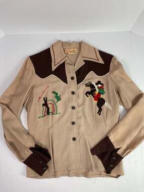 Vintage 1940’sConnie Sportswear Denver Embroidered Western Cowboy Shirt Small